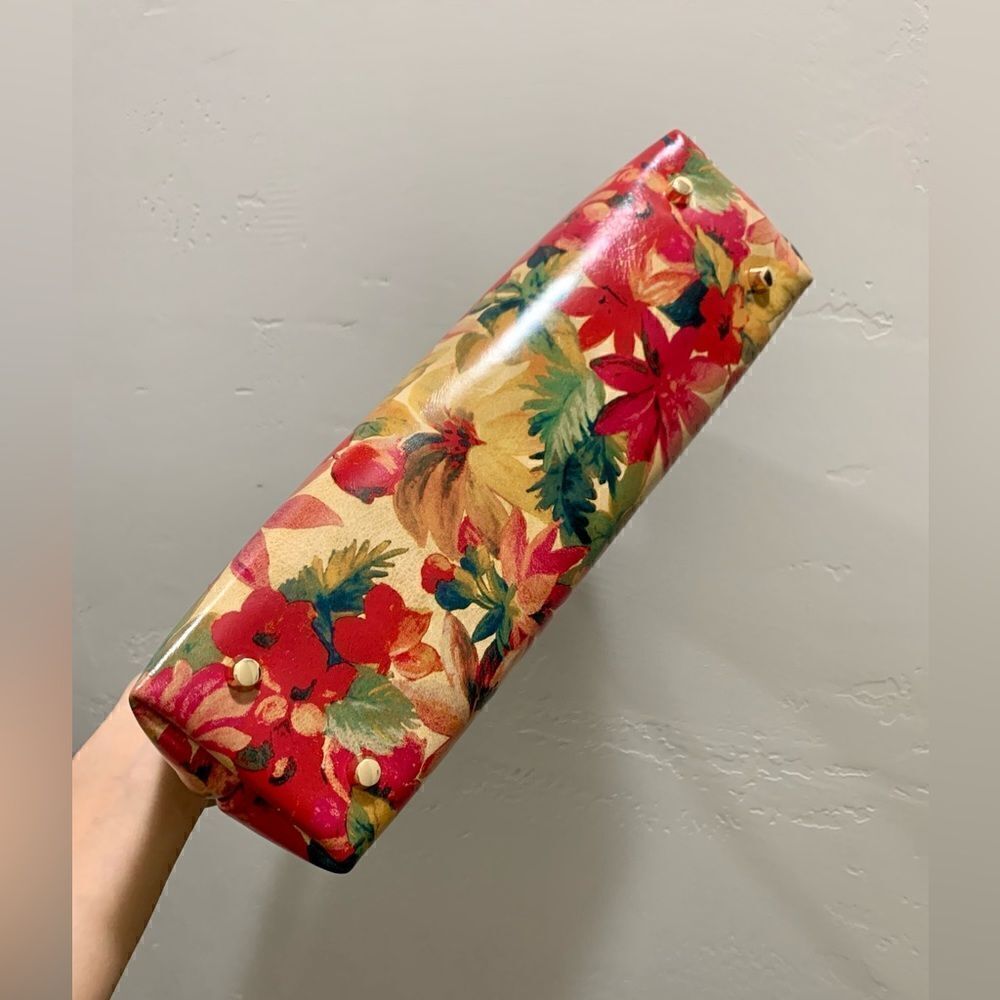 Handmade Genuine Leather Floral Print Large wooden Frame Bag & 2 Strap Styles - Picture 13 of 15